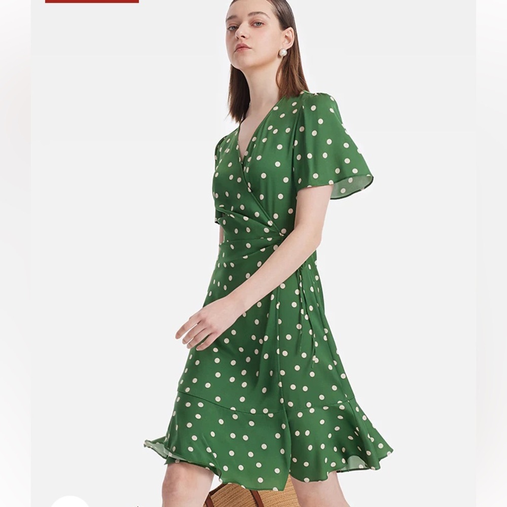 19 MOMME MULBERRY SILK POLKA DOTS PRINT RUFFLE WOMEN MINI DRESS BY GOELLA SZ8/10